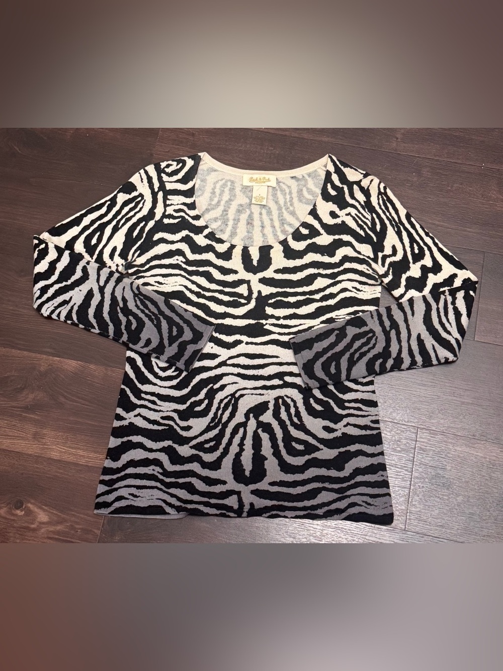 Peck & Peck Black and Cream Zebra-Stripe Scoop silk blend Sweater